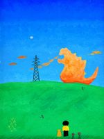 童画作家・秋野赤根のノスタルジック童画館「鉄塔と夕焼け雲」