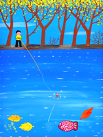 童画作家・秋野赤根のノスタルジック童画館・新館「夢の中の釣り」